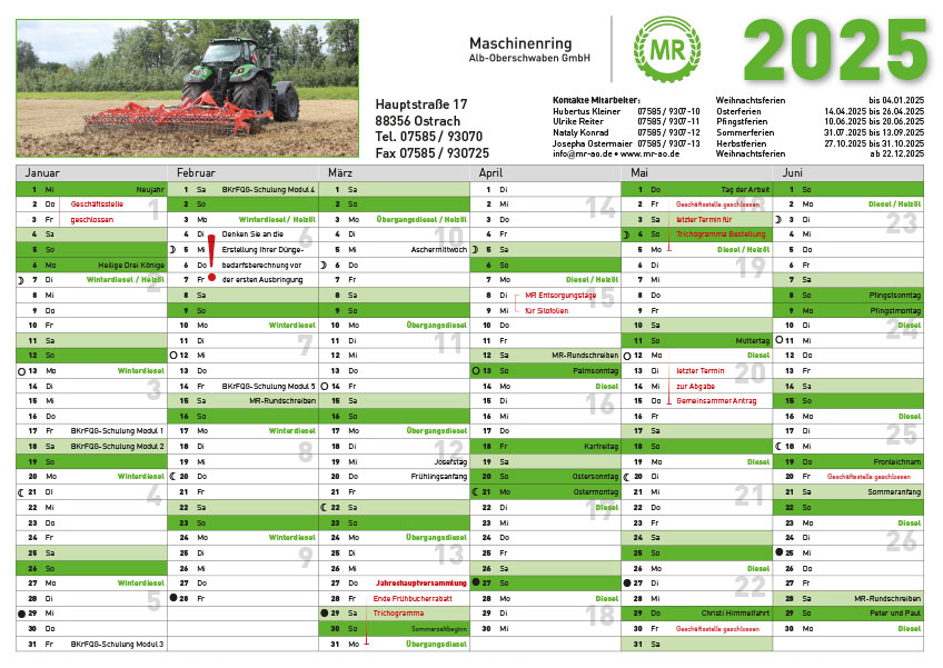 Kalender 2025 - 1. Halbjahr