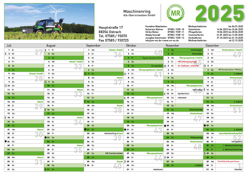Kalender 2025 - 2. Halbjahr