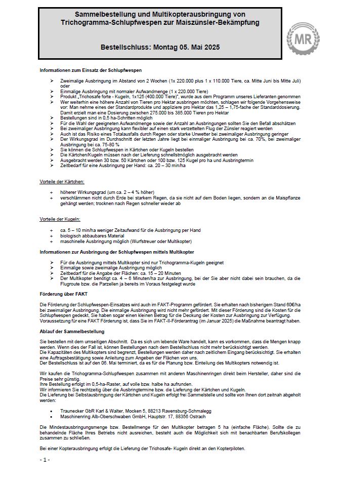 Bestellformular Trichogramma 2025